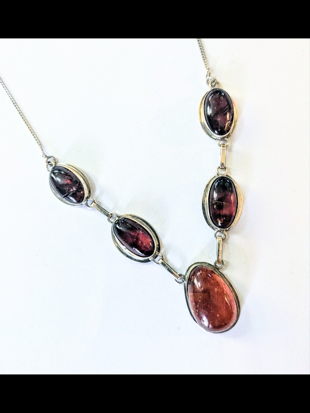 Sterling Silver Baltic Amber Bezel Set Cabachon 925 Italy Y Drop Necklace